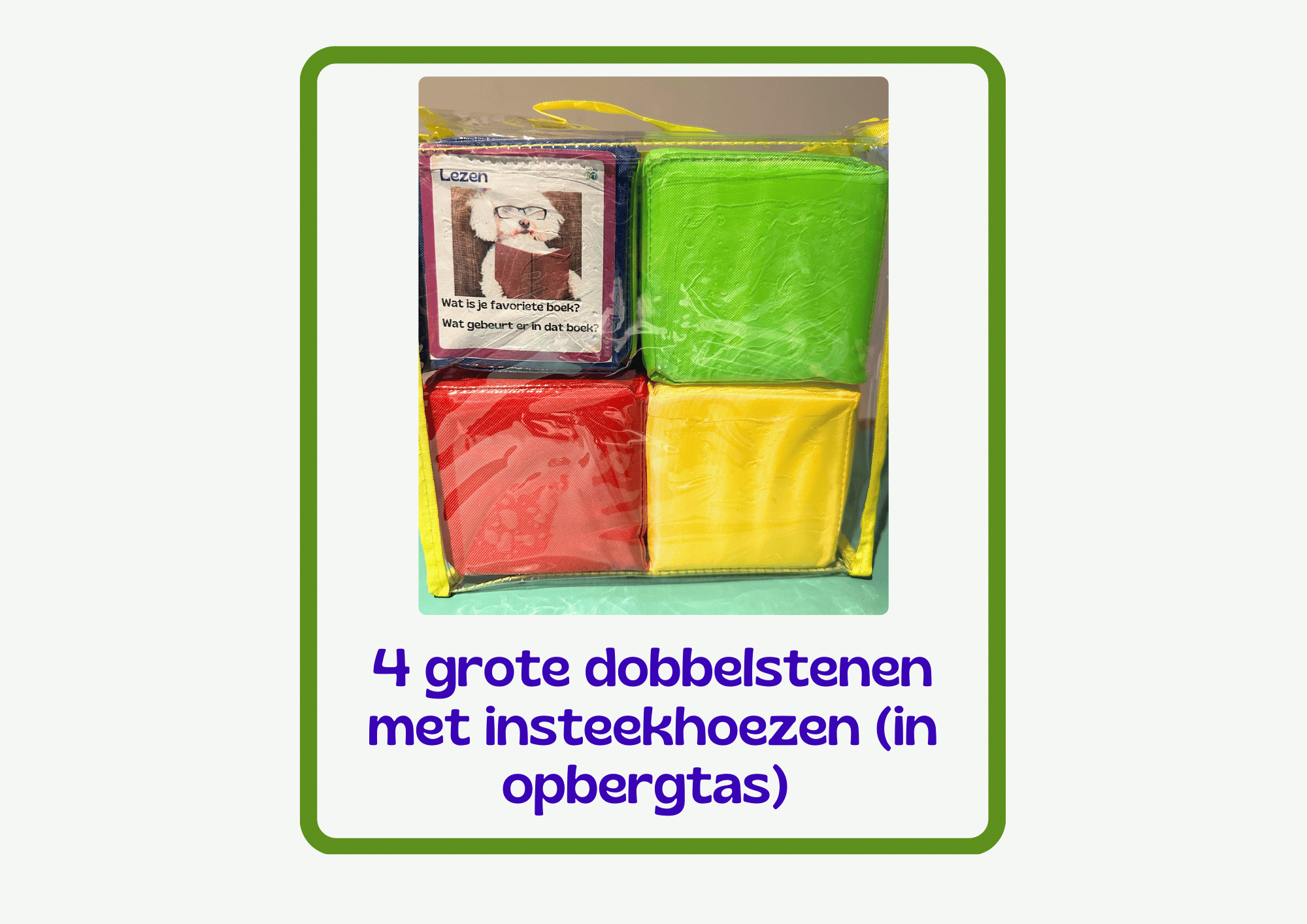 4 grote dobbelstenen met insteekhoezen (in tas)